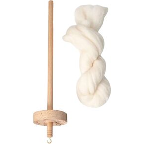 Wood Drop Spindle Top Whorl 12.80inch Yarn Spinner with Wool Strips DIY Spinning Tool for Beginners and Advanced in Kuwait