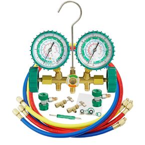 مجموعة قياس مشعب التيار المتردد 3 اتجاهات من PB Motor Tech لثلاجات R134A R12 R22 R502، مع وصلات سريعة، صنابير علبتين، خراطيم، أداة أساسية للصمام، لصيانة السيارات والمنزلية AC (أخضر) in Kuwait
