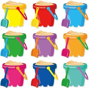 AnyDesign 45 Pcs Summer Bucket Cutouts Beach Sand Bucket Cut-Outs Colorful Beach Party Cardboard Paper Cutting with 100 Pcs Glue Points for DIY Crafts Party Classroom Bulletin Board Decor in Kuwait