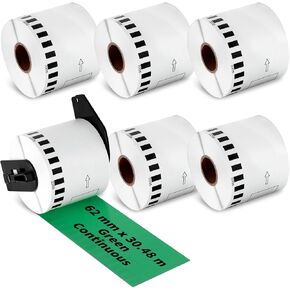Continuous Length Labels Replacement for Brother DK-2205 (2.4 in x 100 ft),Compatible with Brother QL QL-800, QL-810W, QL-820NWB Label Printers,6 Rolls + 1 Refillable Cartridge Frames, Green in Saudi Arabia