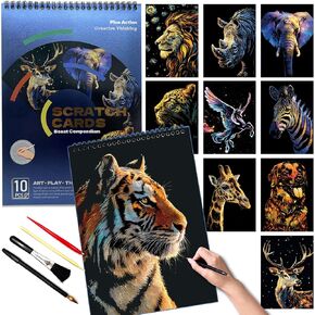 Animals Scratch Art Book for Adults-Colorful Animal Scratch Paper|Scratch Painting Paper Craft Kit|Creative Foil Engraving Scratch Art|Stress Relief Gift for Craft Lovers(Animal Series 1) in Kuwait