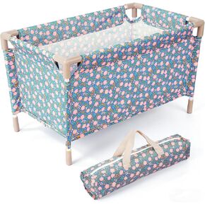 BABESIDE Baby Doll Crib with Carrying Bag, Portable Easy-to-Assemble Baby Doll Bed Fits Up to 18 Inch Dolls, Floral Reborn Baby Doll Furniture, Gift Idea for Kids Ages 3+ in Kuwait