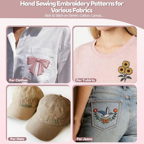 CLRDIVA Hand Embroidery Kit for Clothes: 120 Trendy Designs Flower Embroidery Patterns Stick and Stitch Transfers - Stamped Water Soluble Stabilizers for Adult Experienced Crafters DIY T-Shirts Jeans in Kuwait