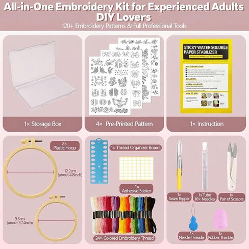 CLRDIVA Hand Embroidery Kit for Clothes: 120 Trendy Designs Flower Embroidery Patterns Stick and Stitch Transfers - Stamped Water Soluble Stabilizers for Adult Experienced Crafters DIY T-Shirts Jeans in Kuwait