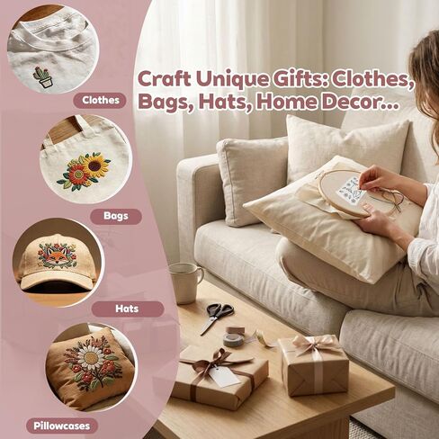 CLRDIVA Hand Embroidery Kit for Clothes: 120 Trendy Designs Flower Embroidery Patterns Stick and Stitch Transfers - Stamped Water Soluble Stabilizers for Adult Experienced Crafters DIY T-Shirts Jeans in Kuwait