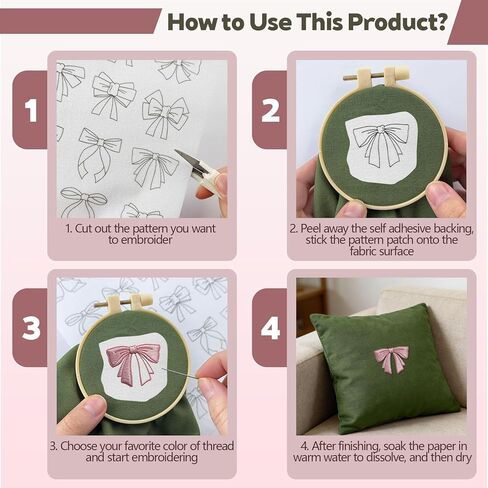 CLRDIVA Hand Embroidery Kit for Clothes: 120 Trendy Designs Flower Embroidery Patterns Stick and Stitch Transfers - Stamped Water Soluble Stabilizers for Adult Experienced Crafters DIY T-Shirts Jeans in Kuwait