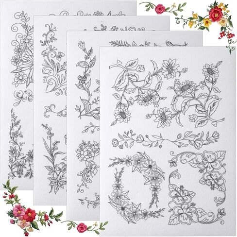 Lekgavd Water Soluble Embroidery Patterns, Stick and Stitch Embroidery Transfer Patterns, Flower Embroidery Stickers for Clothes Bags Hats Home Textiles Sewing Craft for Women in Kuwait
