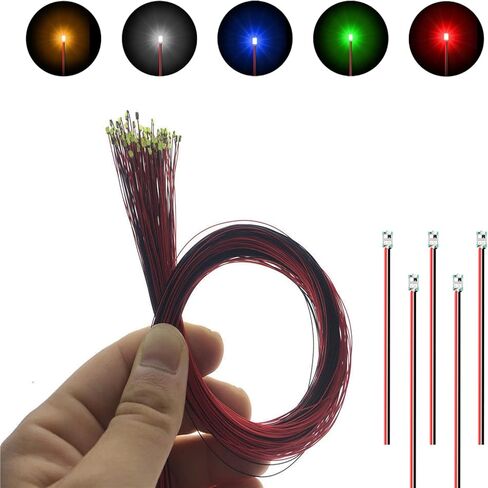 Pre-Wired SMD 60pcs 0402 Micro LED Lights Kit, in 6 Colors (White, Warm White, Red, Blue, Green, Yellow) with Wires, 4 Connectors & 2 Battery Boxes - Tiny LED Lights for DIY Model Projects in Kuwait