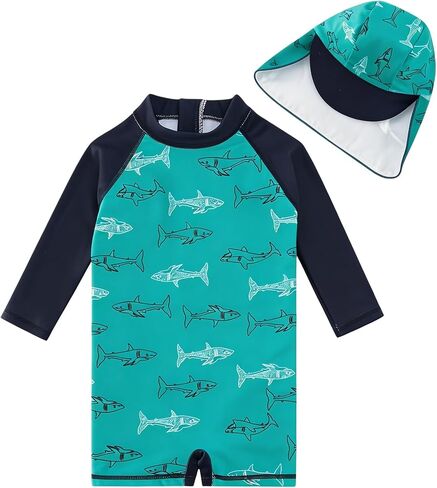 ADUKIDE Baby Boys Swimsuit Summer Beach Rash Guard Swimwear One Piece Sunsuit with Sun Hat 3-24 Months in Kuwait