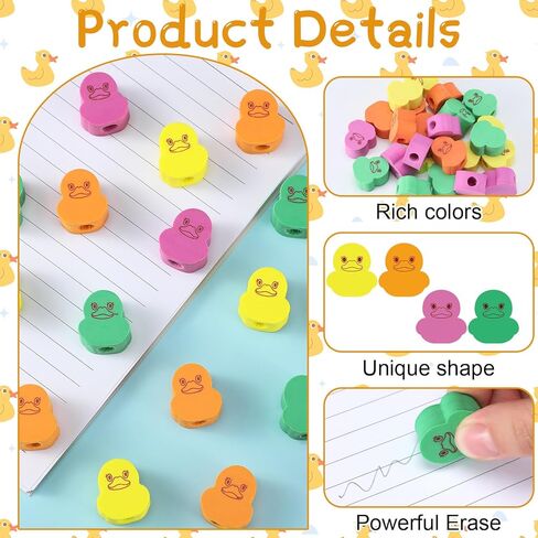 24 Pack Duck Erasers Tiny Duck Animal Eraser Pencil Top Rubber Desk Pets for Classroom Prizes, Game Reward, Back to School Supplies, Goodie Bag Stuffers, Party Favors in Kuwait