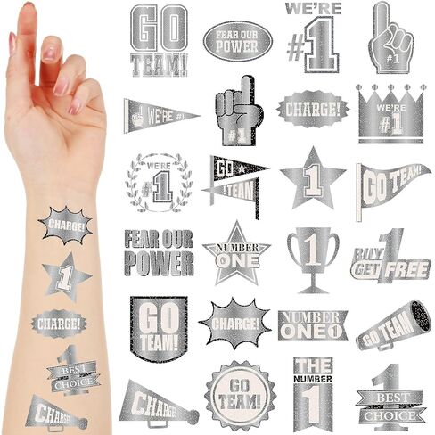 Landhoow 240 Pcs Silver Team Spirit Tattoos Temporary Glitter Go Team Tattoos School Field Day Camp Spirit Day Accessories Football Cheer Stickers for Pep Rally Supplies Color Accessories in Saudi Arabia