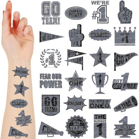 Landhoow 240 Pcs Silver Team Spirit Tattoos Temporary Glitter Go Team Tattoos School Field Day Camp Spirit Day Accessories Football Cheer Stickers for Pep Rally Supplies Color Accessories in Saudi Arabia