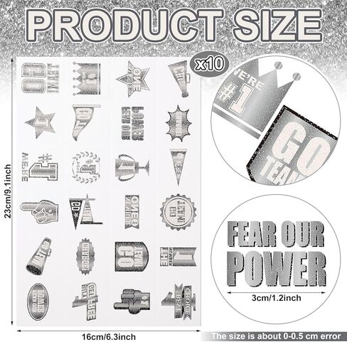 Landhoow 240 Pcs Silver Team Spirit Tattoos Temporary Glitter Go Team Tattoos School Field Day Camp Spirit Day Accessories Football Cheer Stickers for Pep Rally Supplies Color Accessories in Saudi Arabia