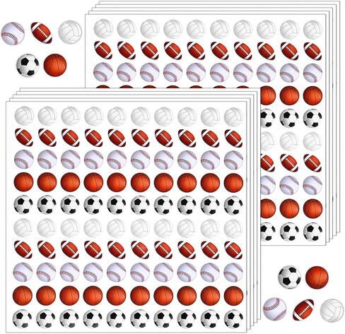 Nogeqi 1000 قطعة من ملصقات الكرات الرياضية الصغيرة للأطفال، ملصقات البيسبول الصغيرة وكرة السلة وكرة القدم الطائرة وكرة القدم، ملصق رياضي صغير للأطفال الأولاد تحت عنوان حفلة عيد ميلاد، 0.6 بوصة in Kuwait