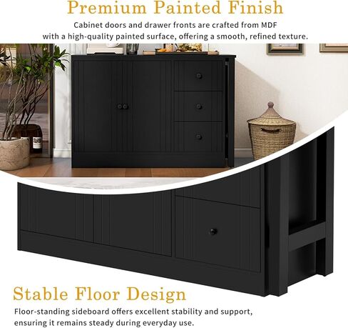 89.7''Wooden Sideboard with Extendable Table,Multifunctional Storage Cabinet with 2 Doors and 3 Drawers,for Living Room,Study,Foyer and Kitchen in Kuwait