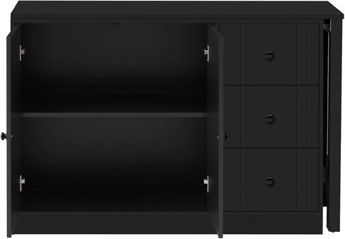 89.7''Wooden Sideboard with Extendable Table,Multifunctional Storage Cabinet with 2 Doors and 3 Drawers,for Living Room,Study,Foyer and Kitchen in Kuwait