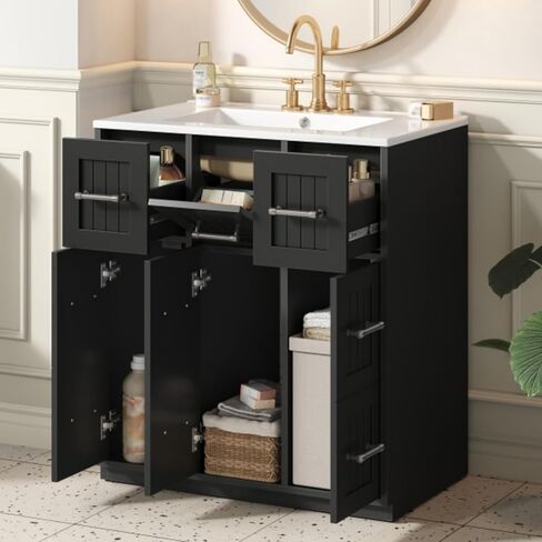 30inch Bathroom Vanity with Undermount Sink and Drawers, Painted Surface, Soft-Close Doors, Bathroom Cabinet with Tip-Out Drawer in Kuwait