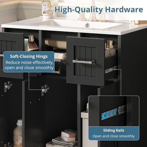 30inch Bathroom Vanity with Undermount Sink and Drawers, Painted Surface, Soft-Close Doors, Bathroom Cabinet with Tip-Out Drawer in Kuwait