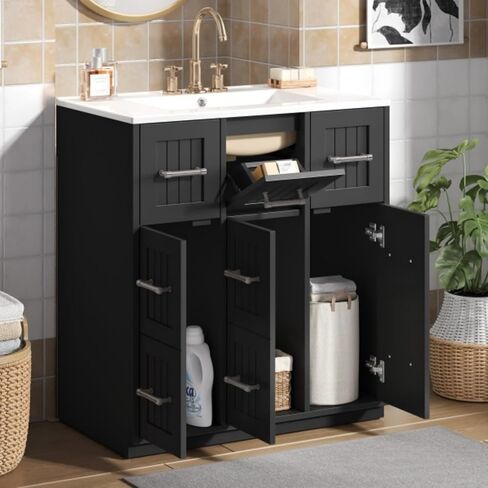 30inch Bathroom Vanity with Undermount Sink and Drawers, Painted Surface, Soft-Close Doors, Bathroom Cabinet with Tip-Out Drawer in Kuwait
