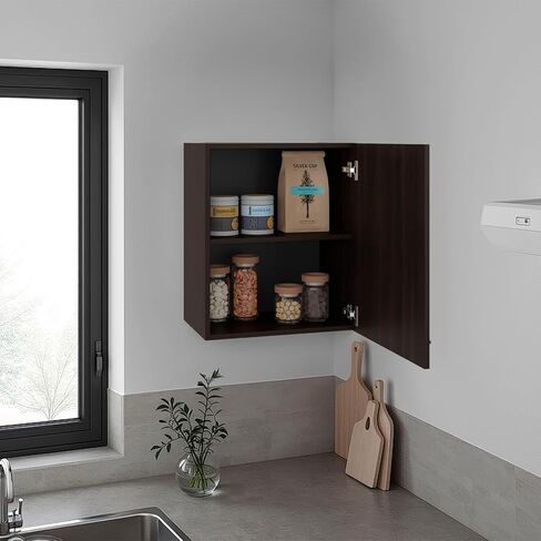 Wall Cabinet with 1 Door and 2 Shelves, Dark Walnut in Kuwait