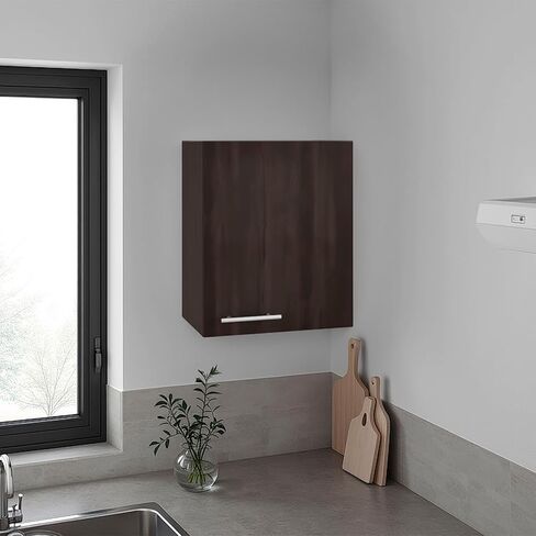 Wall Cabinet with 1 Door and 2 Shelves, Dark Walnut in Kuwait