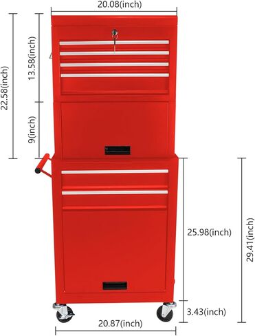 Tool Cabinet on Wheels, 6-Drawer Lockable Rolling Tool Chest w/ 4 Universal Wheels, 2 in 1 Detachable Tool Box Storage Organizer for Garage Workshop Repair Shop,RED in Kuwait