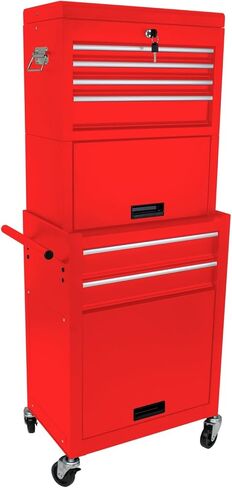 Tool Cabinet on Wheels, 6-Drawer Lockable Rolling Tool Chest w/ 4 Universal Wheels, 2 in 1 Detachable Tool Box Storage Organizer for Garage Workshop Repair Shop,RED in Kuwait
