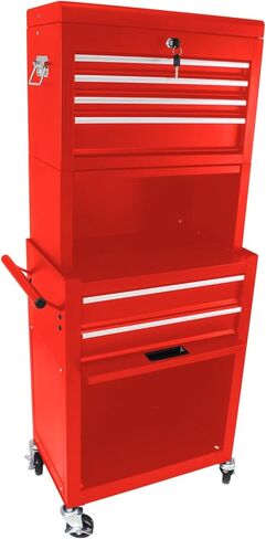 Tool Cabinet on Wheels, 6-Drawer Lockable Rolling Tool Chest w/ 4 Universal Wheels, 2 in 1 Detachable Tool Box Storage Organizer for Garage Workshop Repair Shop,RED in Kuwait