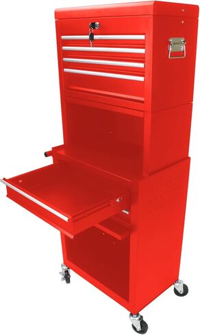 Tool Cabinet on Wheels, 6-Drawer Lockable Rolling Tool Chest w/ 4 Universal Wheels, 2 in 1 Detachable Tool Box Storage Organizer for Garage Workshop Repair Shop,RED in Kuwait