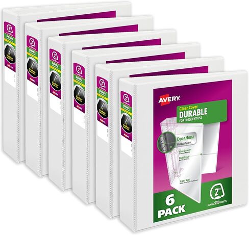 Avery Durable View 3 Ring Binders for Home, School Supplies, Office, or Organization Needs, 2" Slant Ring, 6 Pack White Binders (17032) in Kuwait