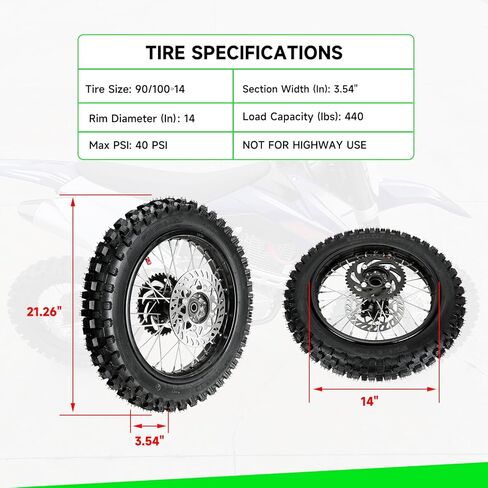 3.00-14 90/100-14 خلفي و2.75x17 70/100-17 مجموعة حافة الدراجة الترابية الأمامية متوافقة مع أبولو SSR 150cc 125cc 110cc SR150 KX85 KLX125 KLX140 MX80 MX85 TaoTao DB17 دراجة الطرق الوعرة in Kuwait