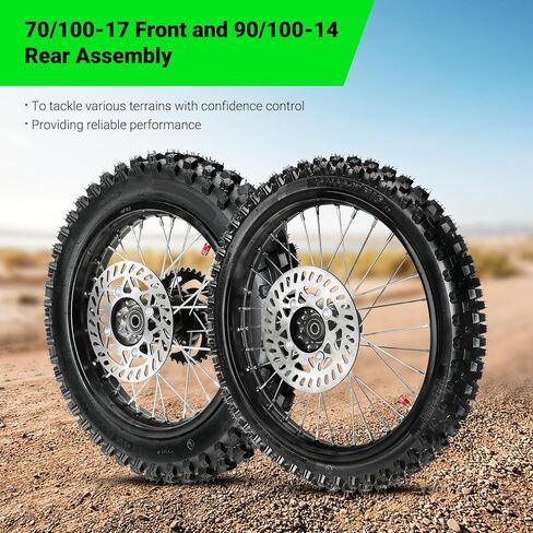 3.00-14 90/100-14 خلفي و2.75x17 70/100-17 مجموعة حافة الدراجة الترابية الأمامية متوافقة مع أبولو SSR 150cc 125cc 110cc SR150 KX85 KLX125 KLX140 MX80 MX85 TaoTao DB17 دراجة الطرق الوعرة in Kuwait