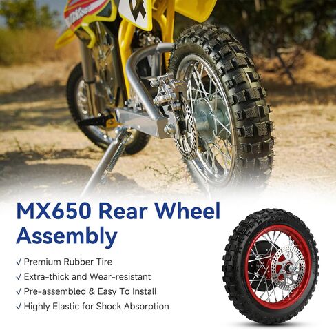 MX650 Rear Wheel Assembly Replacement for Razor MX500 MX650 SX500 McGrath Dirt Rocket Bike, 2.50-10 Dirt Bike Tire with 2.50x10 Inner Tube Brake Rotor 25H Chain Sprocket Parts with Red Rim in Kuwait