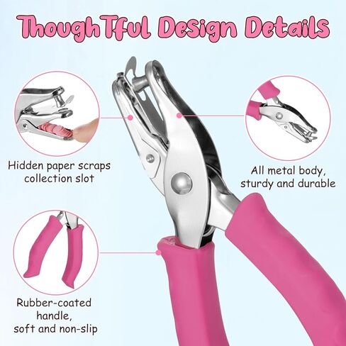 Single Hole Punch Set, 2 Pcs 1/4&1/8 Inch Hole Puncher Single with Soft Grip Handle, One Punch with Scrap Container, 8 Sheets Capacity, Fun Punch for Paper Crafts, Scrapbooks, Tags, Tickets in Kuwait