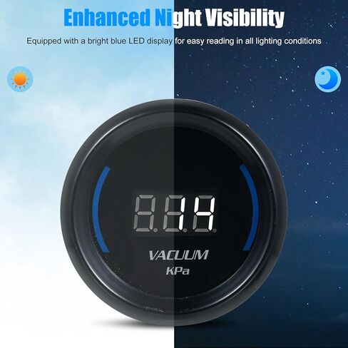 Digital Vacuum Gauge Kit 52mm Blue LED Display Precision Monitoring Universal for Cars SUVs Trucks 12V Vehicles with Built in Sensor and T Fitting in Kuwait