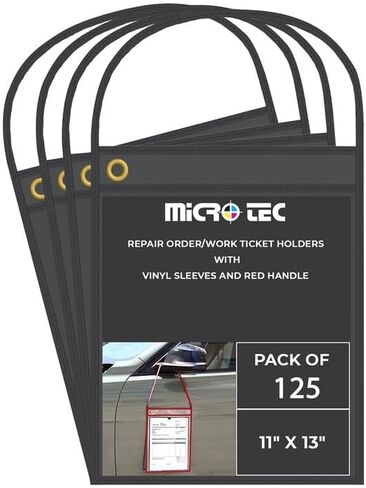 حاملات طلبات إصلاح MICRO TEC مقاس 11x13 - حامل تذاكر عمل من الفينيل بمقبض، وأكمام أوامر عمل السيارات، وحوامل تذاكر ميكانيكية شفافة لمتجر إصلاح السيارات - شفاف/أسود، عبوة من 50 قطعة in Kuwait