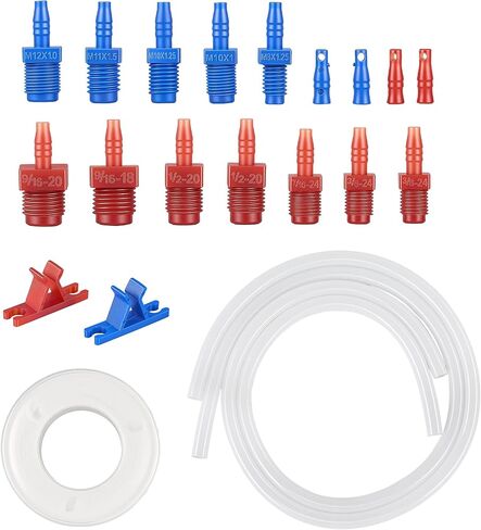Orion Motor Tech Master Cylinder Bleeder Kit Compatible with 13911, 21pc Complete Brake Bleeder Tool Kit with SAE & Metric Fittings, 22 in Clear Hose, Clips and PTFE Tape, Universal Fit in Kuwait