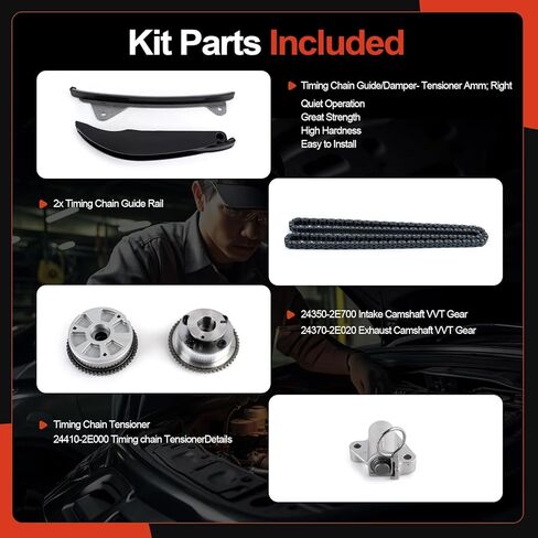 24350-2E700 مجموعة أدوات سلسلة التوقيت مع ترس VVT لسيارة Hyundai Elantra 2.0 2017-2020، Kona 2.0L 2018-2021، Veloster 2.0L 2019-2021، لكيا Forte 2.0 17-2022، Forte 5 2.0 L 2017 2018 استبدل 243212E010 24321-2E010 in Kuwait