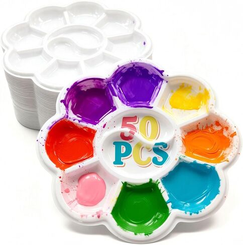 50 Pcs Paint Palettes, One Time Use Plastic Paint Pallets, Mini Watercolor Painting Palettes for Painting or DIY Craft Class, White 4.6 in in Kuwait