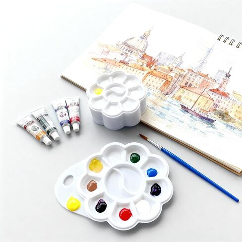 50 Pcs Paint Palettes, One Time Use Plastic Paint Pallets, Mini Watercolor Painting Palettes for Painting or DIY Craft Class, White 4.6 in in Kuwait