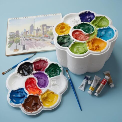50 Pcs Paint Palettes, One Time Use Plastic Paint Pallets, Mini Watercolor Painting Palettes for Painting or DIY Craft Class, White 4.6 in in Kuwait