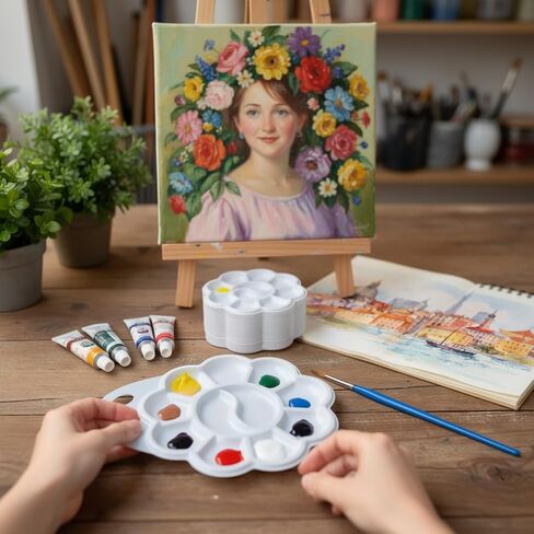 50 Pcs Paint Palettes, One Time Use Plastic Paint Pallets, Mini Watercolor Painting Palettes for Painting or DIY Craft Class, White 4.6 in in Kuwait