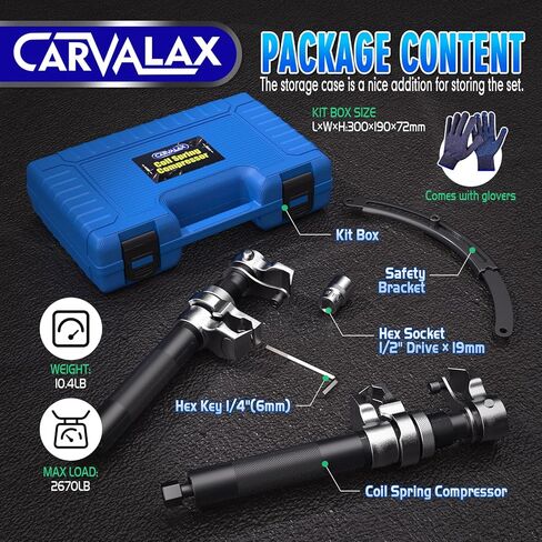 CARVALAX Coil Spring Compressor Tool, 2pcs Automotive Spring Compressor Set with Extendable Safety Bracket, 2670LB Heavy Duty Macpherson Strut Spring Compression Set for Car Truck ATV UTV in Kuwait