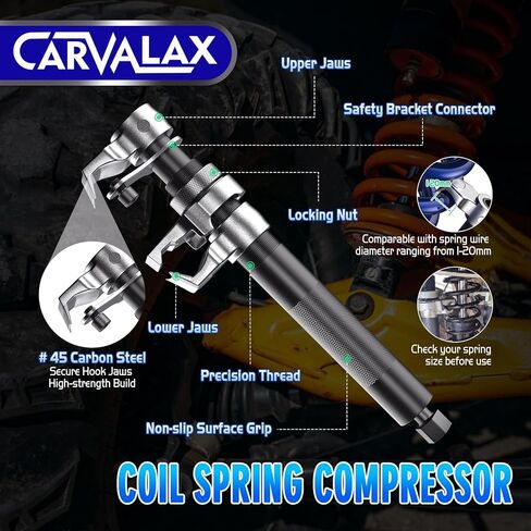 CARVALAX Coil Spring Compressor Tool, 2pcs Automotive Spring Compressor Set with Extendable Safety Bracket, 2670LB Heavy Duty Macpherson Strut Spring Compression Set for Car Truck ATV UTV in Kuwait