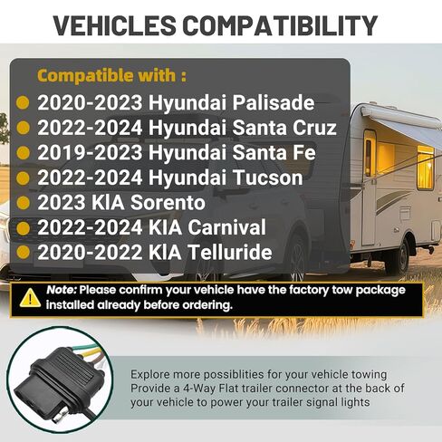 56420 4-Way Flat Trailer Wiring Harness Compatible with Hyundai Santa Fe 2019-2023, Santa Cruz 2022-2024, Palisade 2020-2023 & Kia Telluride 2020-2022, Carnival 2022-2024 Connector Towing Wiring Kit in Kuwait