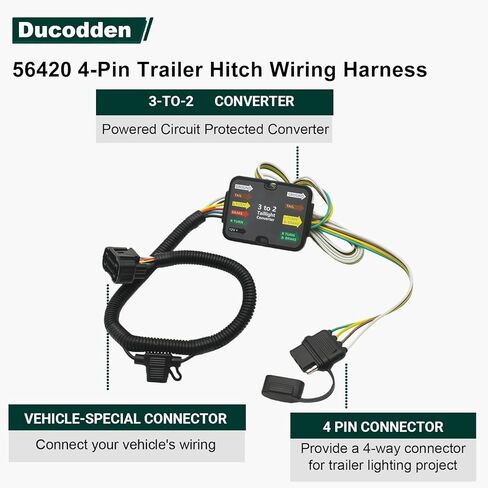 56420 4-Way Flat Trailer Wiring Harness Compatible with Hyundai Santa Fe 2019-2023, Santa Cruz 2022-2024, Palisade 2020-2023 & Kia Telluride 2020-2022, Carnival 2022-2024 Connector Towing Wiring Kit in Kuwait