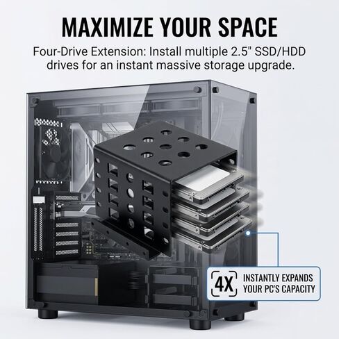 HDD Mounting Rack 2.5in, Solid Aluminium Alloy Hollow HDD SSD Mounting Rack Holding Stand, Hard Drive Storage Bracket, State Drive Hard Disk Cage for 2.5in IDE HDD SSD (Black) in Saudi Arabia