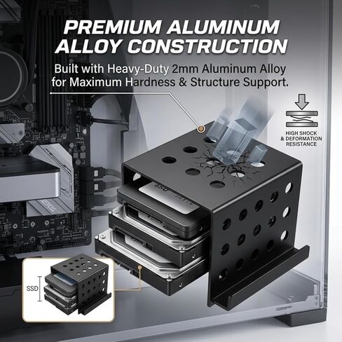 HDD Mounting Rack 2.5in, Solid Aluminium Alloy Hollow HDD SSD Mounting Rack Holding Stand, Hard Drive Storage Bracket, State Drive Hard Disk Cage for 2.5in IDE HDD SSD (Black) in Saudi Arabia