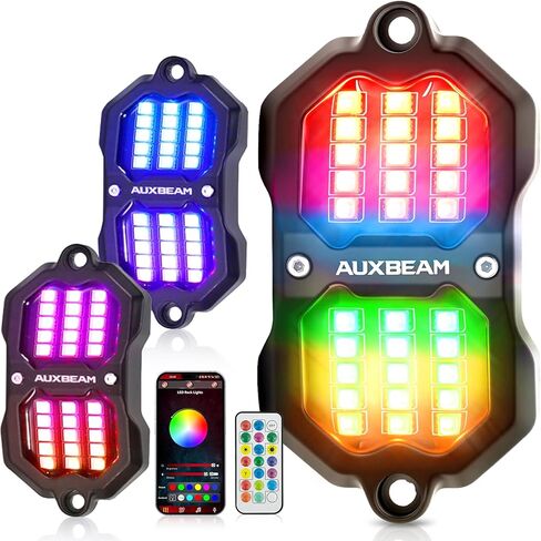 Auxbeam 8 Pods RGB LED Rock Lights with Brake Mode Wheel Well Lights w/Bluetooth APP+Remote Control Music Voice Sync Waterproof Dynamic Color Changing Underglow Kit for Trucks ATV Car 1 Year Warranty in Kuwait