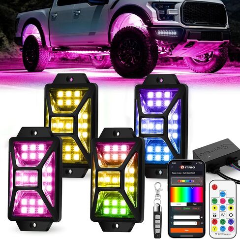 12 Pods Five Sided RGB Rock Lights for Trucks UTV SUV ATV Golf Cart, Multi Chasing Color App/2 Remote Control Led Rock Lights with Music Mode, Waterproof Exterior Underglow Kits for Cars(Patented) in Kuwait